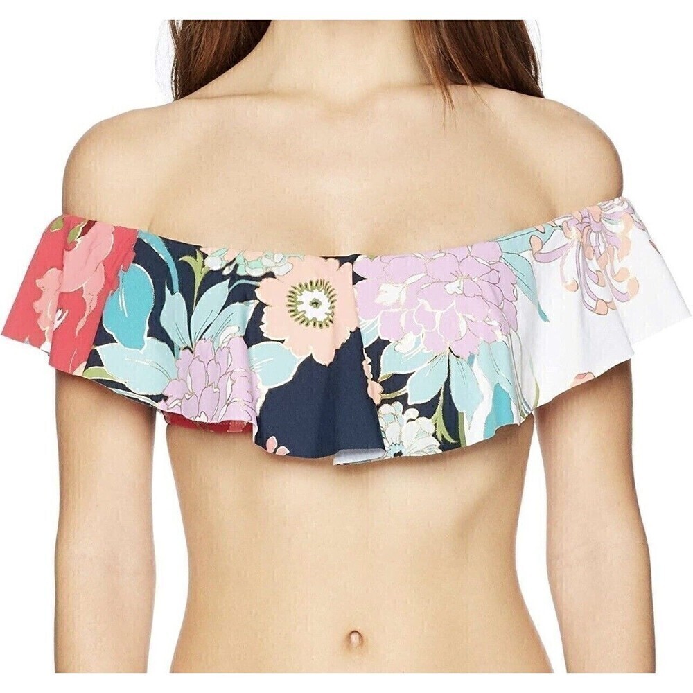 Trina Turk 262699 Women Royal Botanical Off-the-Shoulder Bikini Top Size…